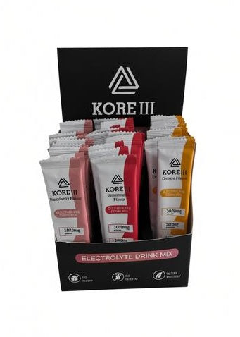 KORE III Electrolyte Drink Mix – Sugar-Free Hydration Powder | Vegan, Gluten-Free | 30 Stick Packs (Watermelon, Orange & Raspberry)